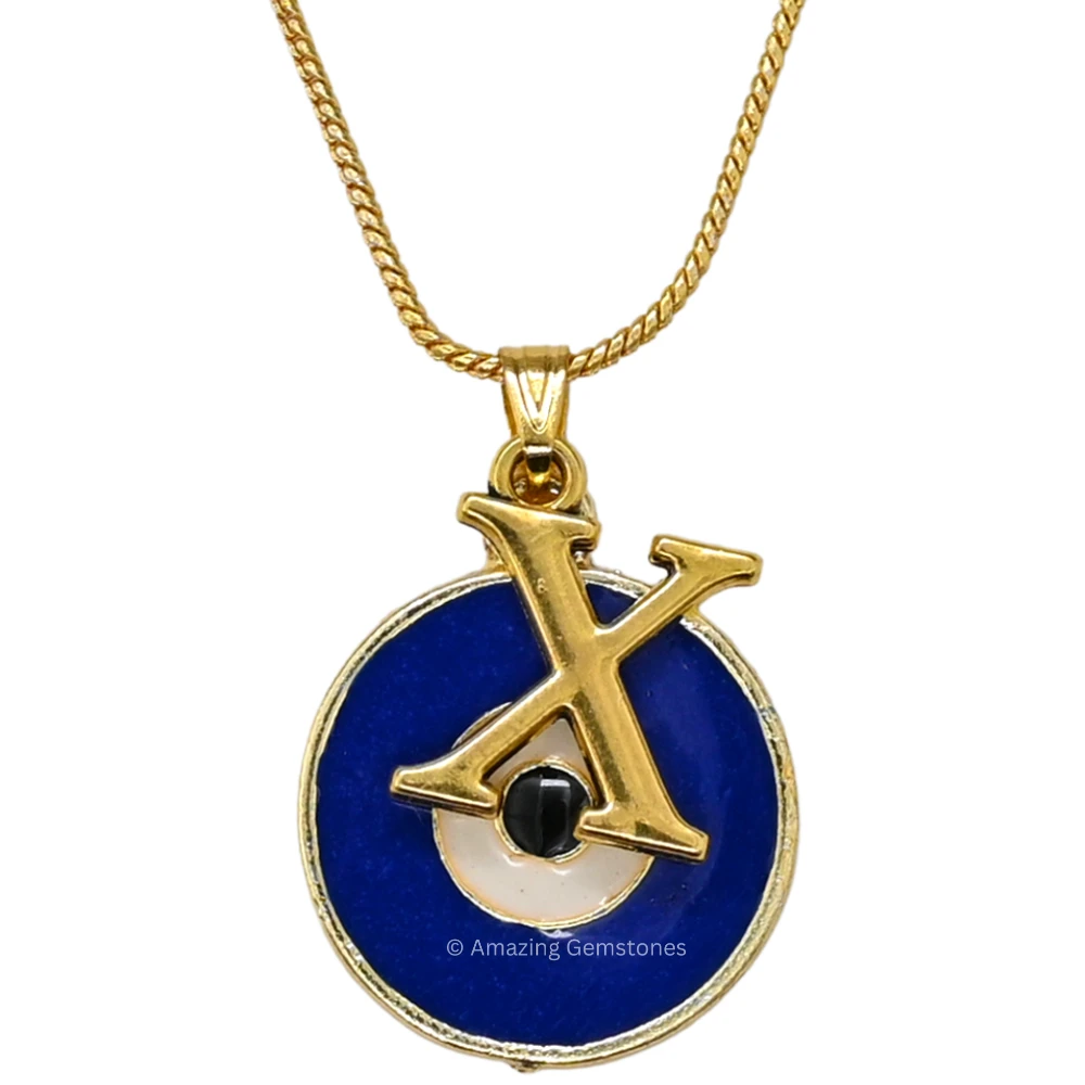 Evil Eye Pendant Necklace with X Initial