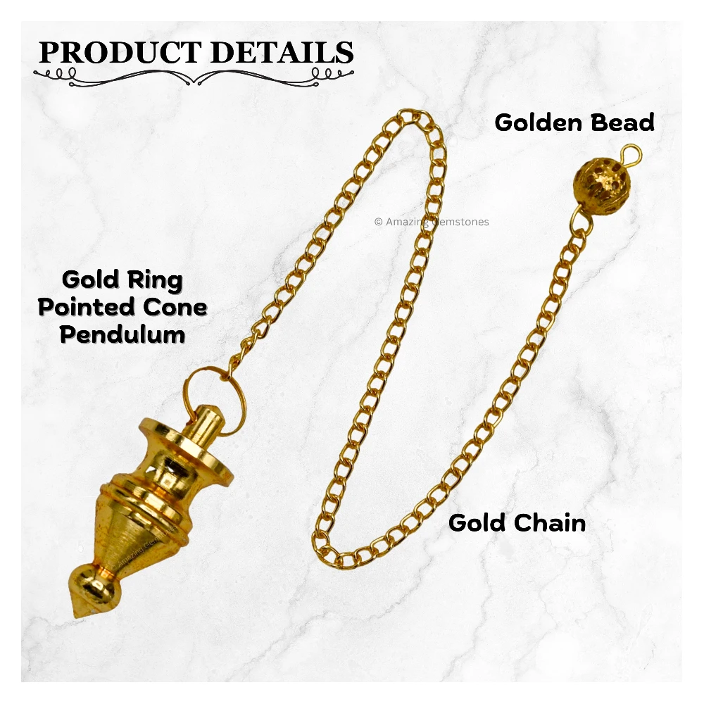 Copper Metal Pendulum - Gold Pointed Cone with Ring Plate (MP11)