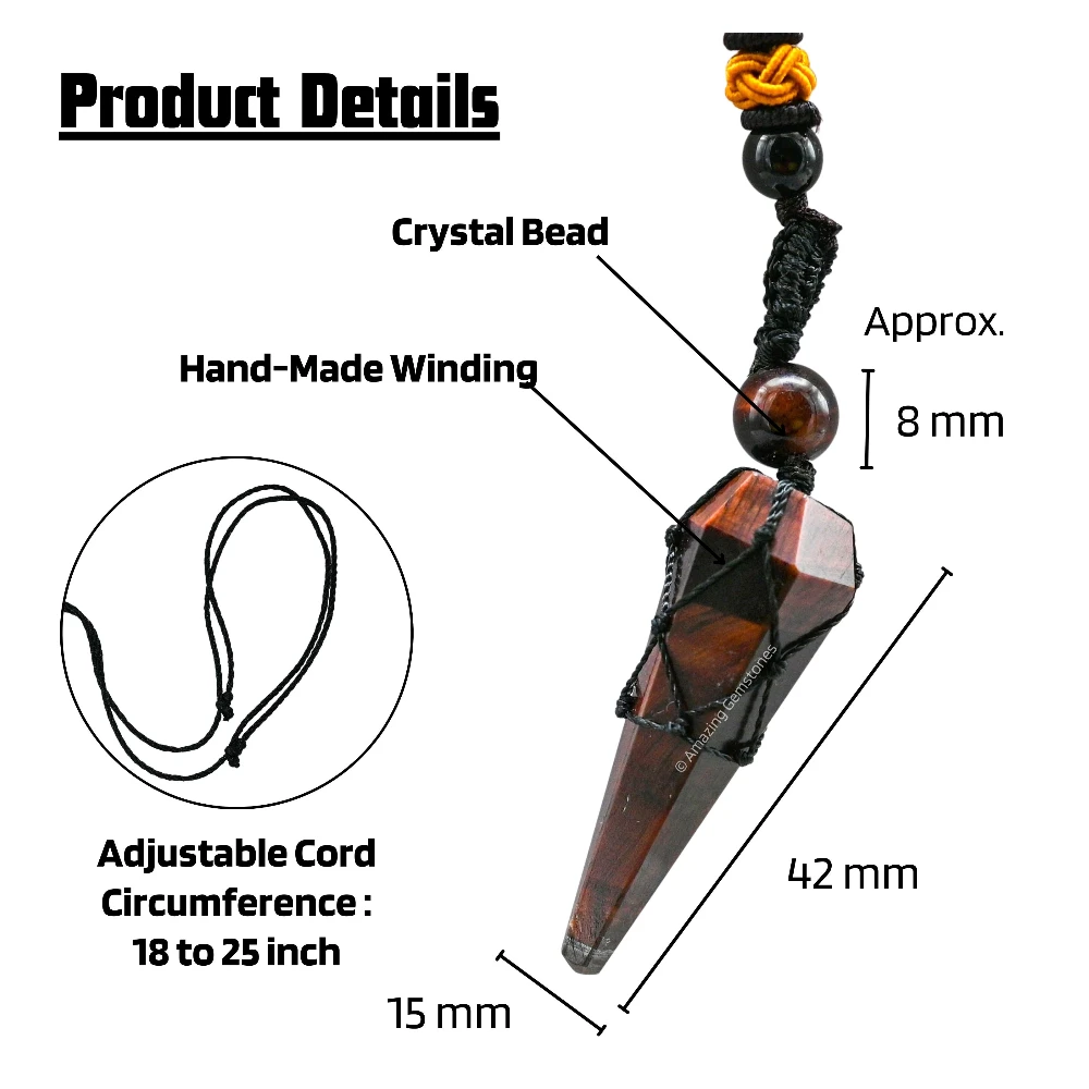 Red Tiger Eye Pendulum Pendant Necklace (Macrame)