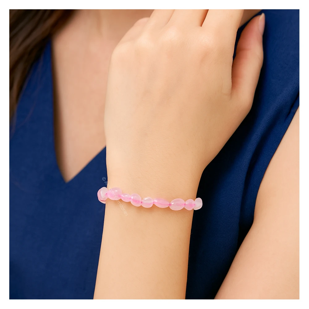 Rose Quartz Tumbled Stone Bracelet (Stretchable)