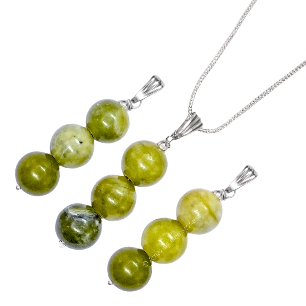 Green Jade Bead Pendant (Silver)
