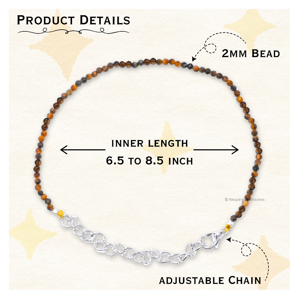 Tiger Eye Crystal Bracelet - 2mm Faceted Bead (Silver)