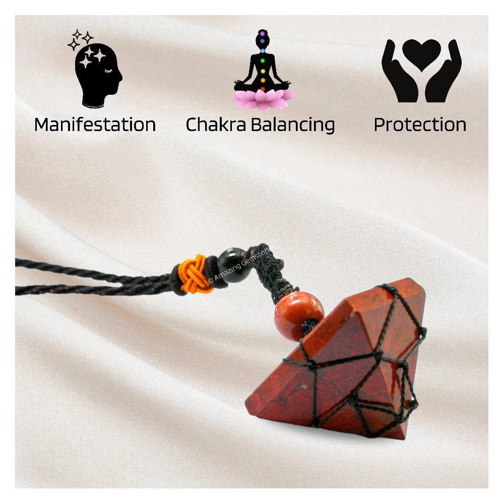 Red Jasper Pyramid Pendant Necklace (Macrame)