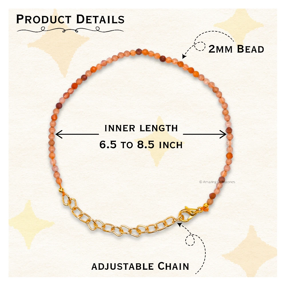 Orange Rutilated Quartz Crystal Bracelet - 2mm Faceted Bead (Gold)