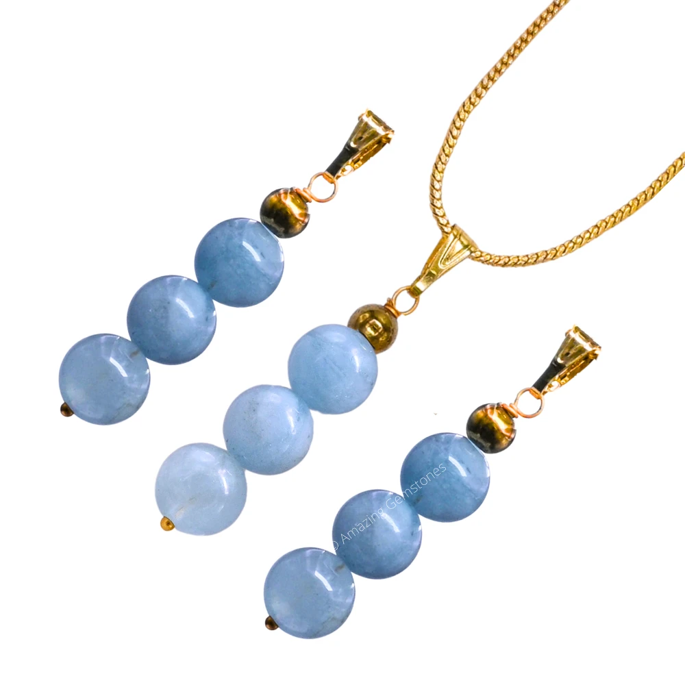 Aquamarine Bead Pendant (Gold)