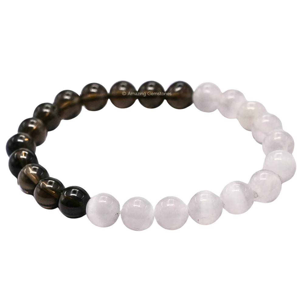 Selenite Smoky Quartz Bracelet (Strechable)