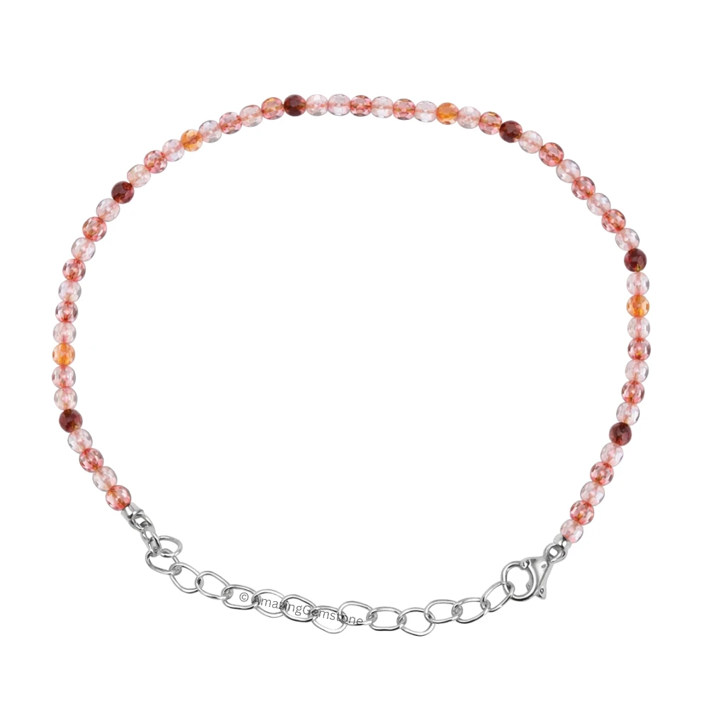 Rutilated Quartz Crystal Bracelet - 2mm Faceted Bead (Silver)