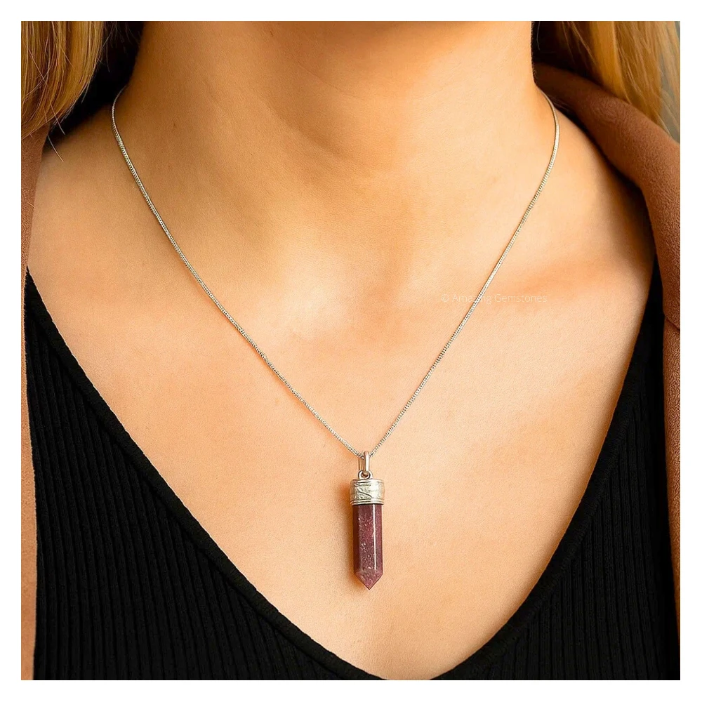 Lepidolite Necklace - Pencil Point (Silver)