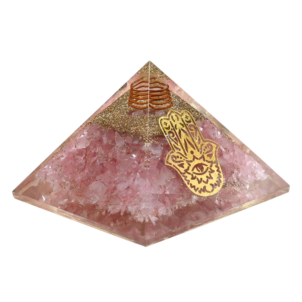 Rose Quartz Orgone Pyramid - Hamsa