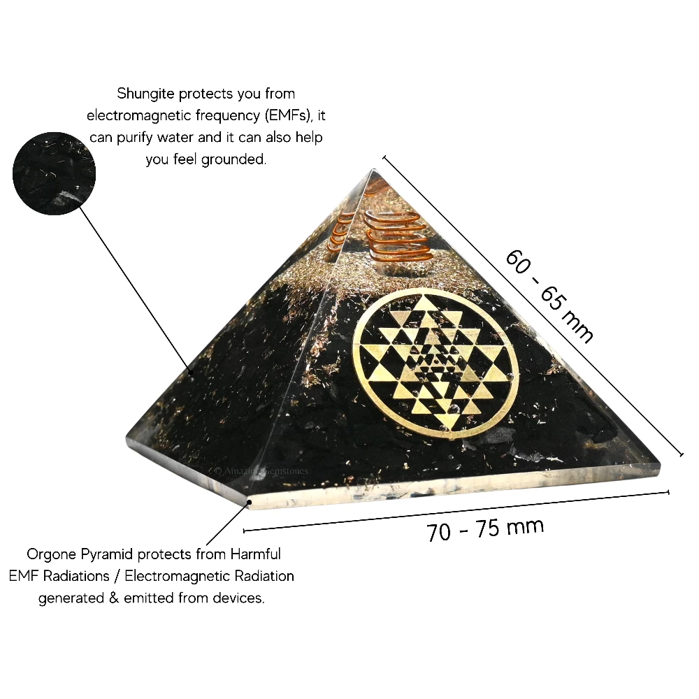 Shungite Orgone Pyramid - Round Sri Yantra