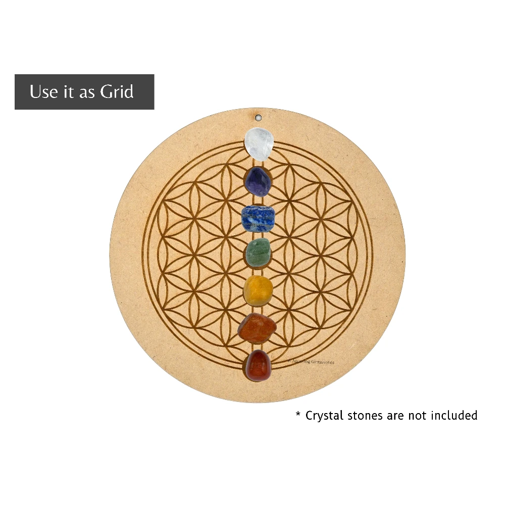 Wooden Crystal Grid Sacred Geometry - Chakra Flower of Life (6 Inch)