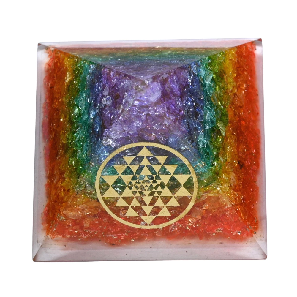 Chakra Onyx Orgone Pyramid - Round Sri Yantra