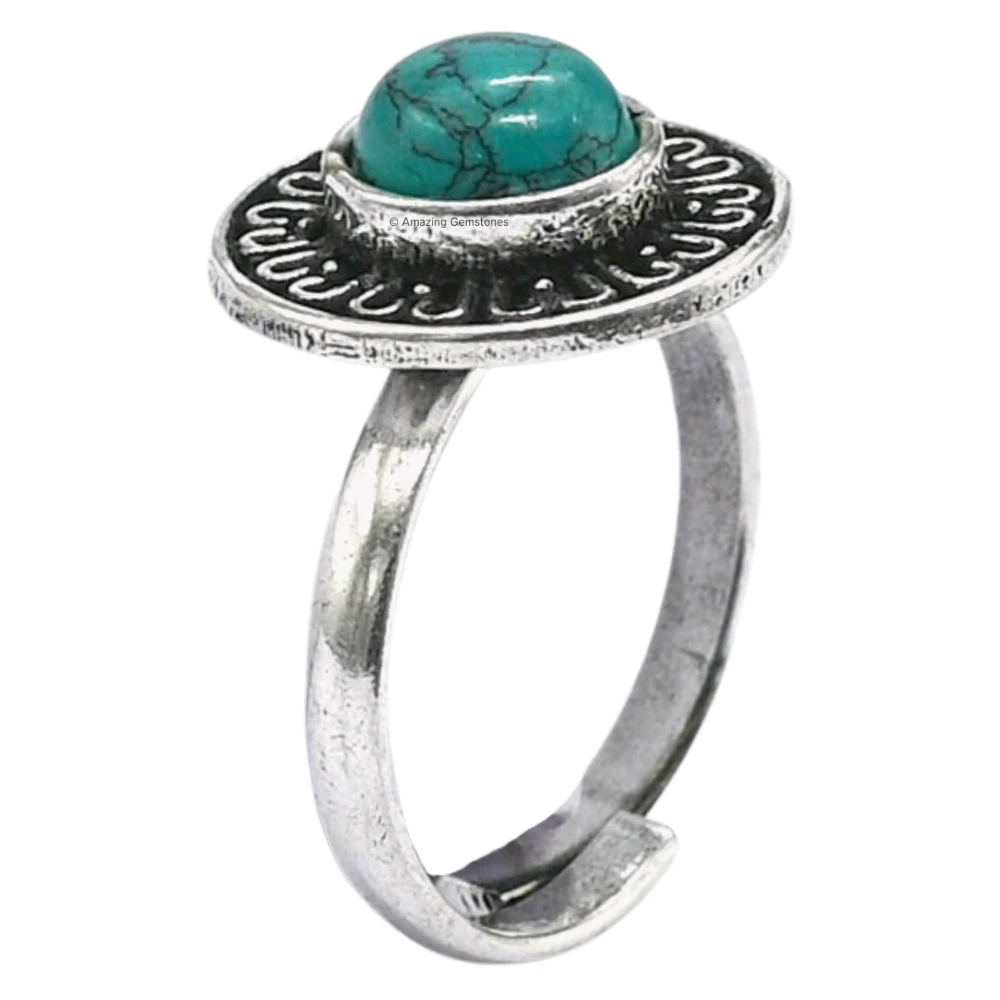 Turquoise Crystal Bead Ring (Silver)