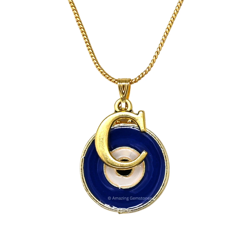 Evil Eye Pendant Necklace with C Initial