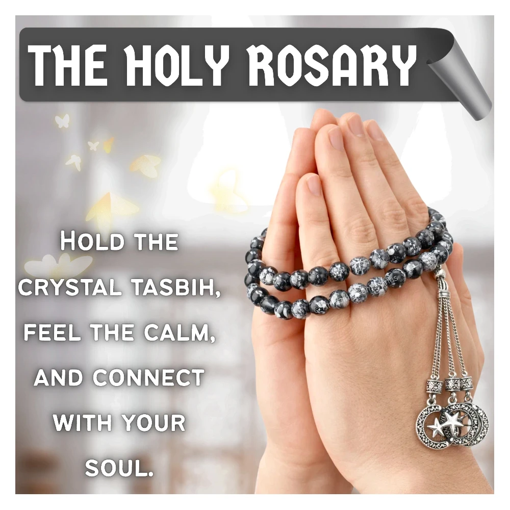 Snowflake Obsidian Crystal Tasbeeh Sibha Prayer Beads (Silver)