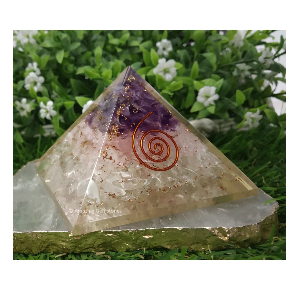 Rose Quartz, Amethyst, Clear Quartz Orgone Pyramid