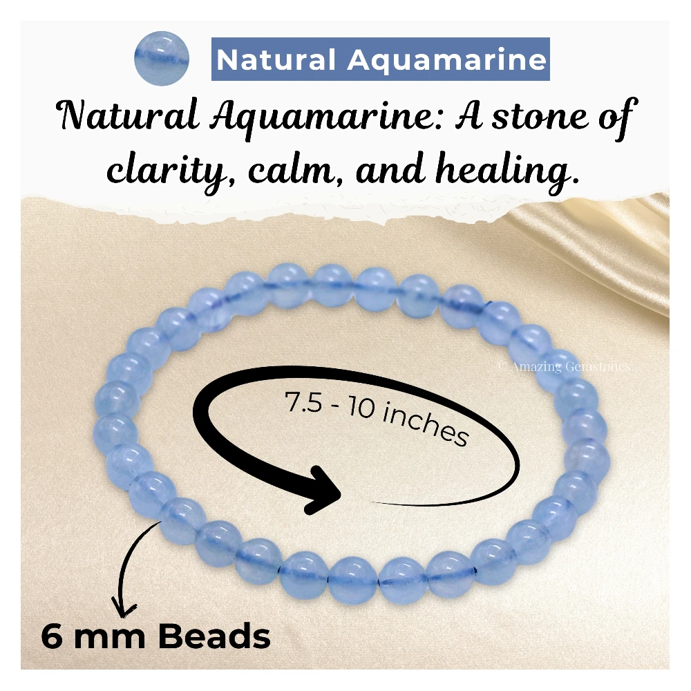 Aquamarine Healing Crystal Bracelets - 6mm Beads