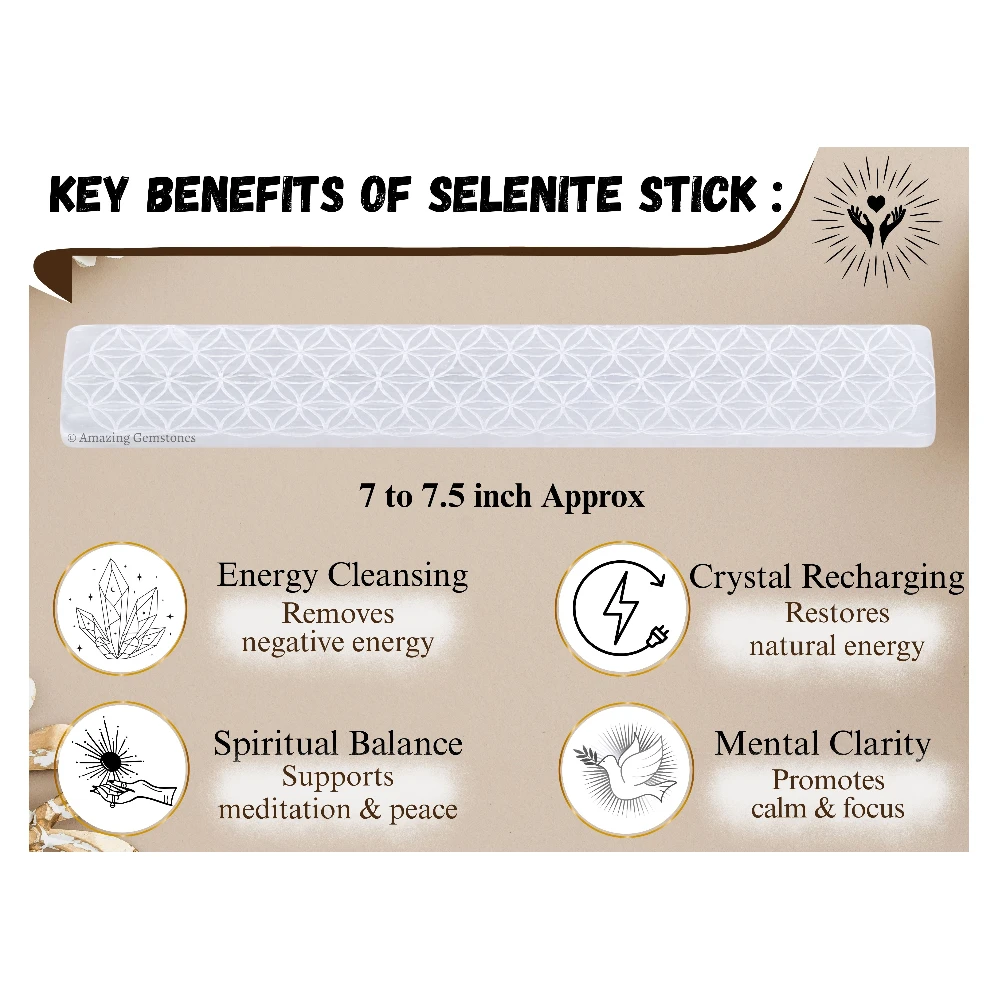 Selenite Charging Plate for Crystals - Flower of Life Stick