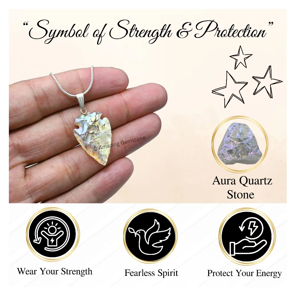 Angel Aura Quartz Arrowhead Pendant - Silver Plated