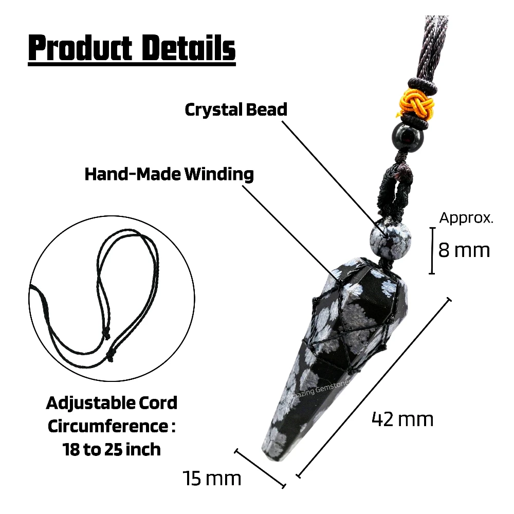 Snowflake Obsidian Pendulum Pendant Necklace (Macrame)