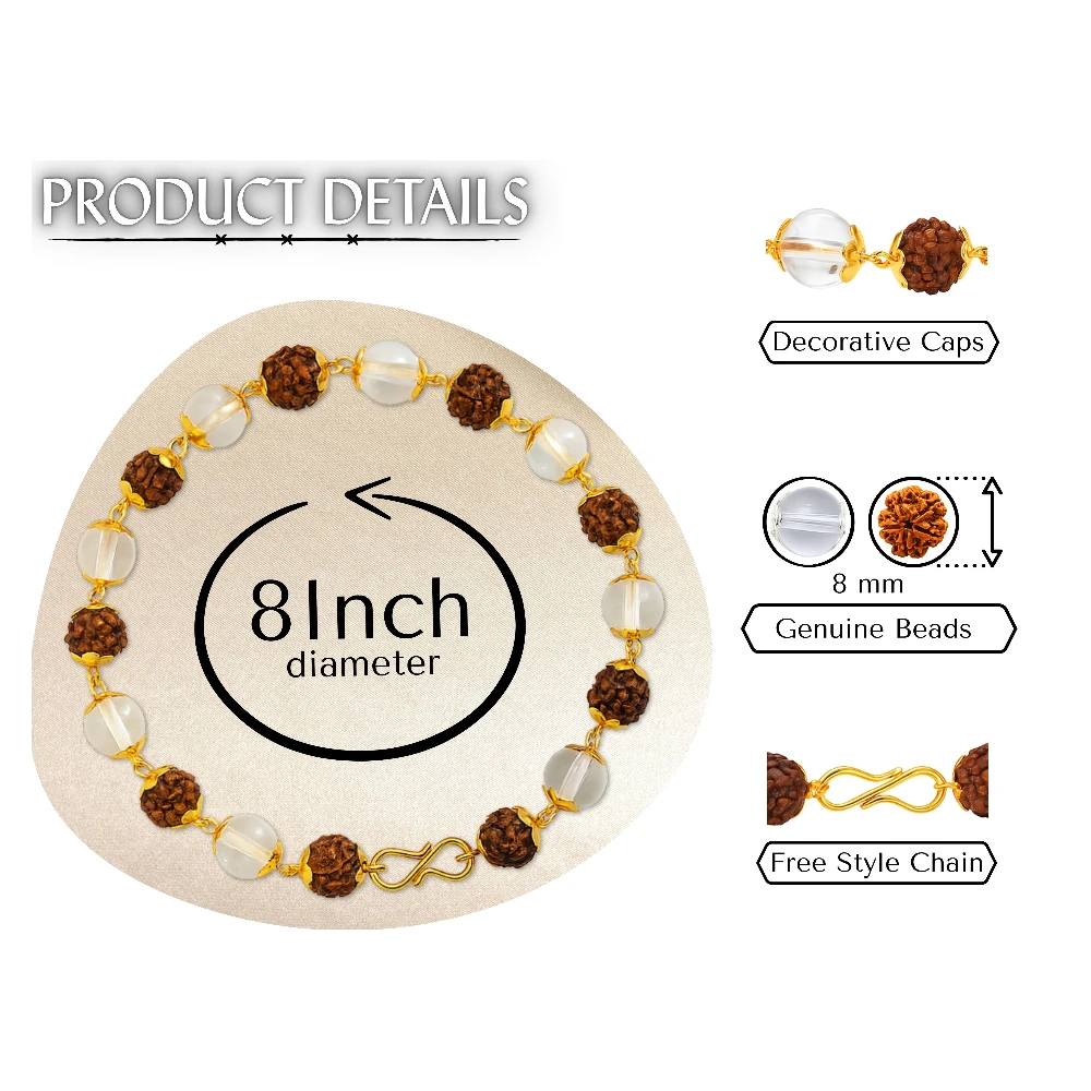 Sphatik Crystal and Rudraksha Bracelet (Gold Chain)