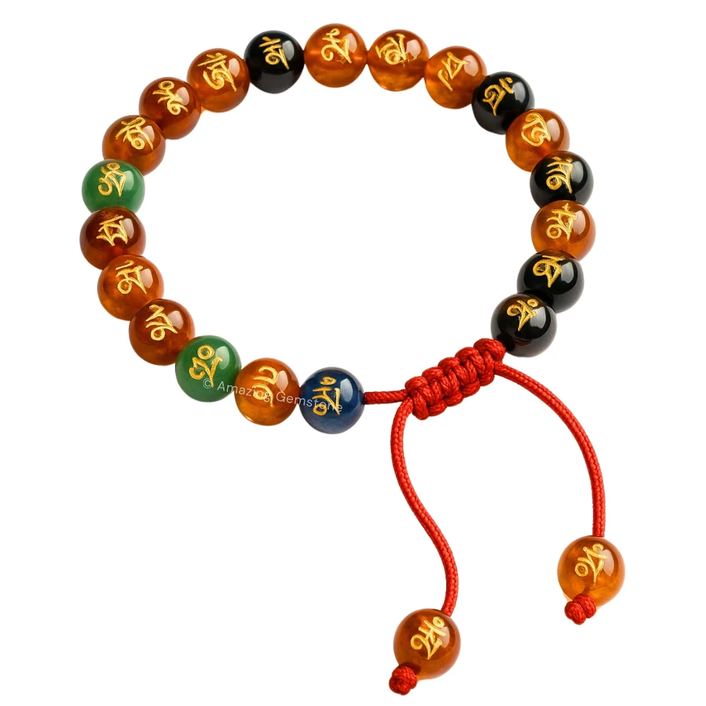 Multi Agate OM Mani Padme-Hum Bracelet (Adjustable)