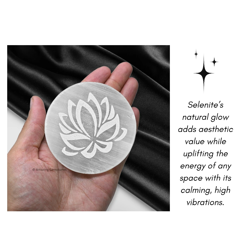 Selenite Charging Plate for Crystals - Lotus FOL (3 Inch)