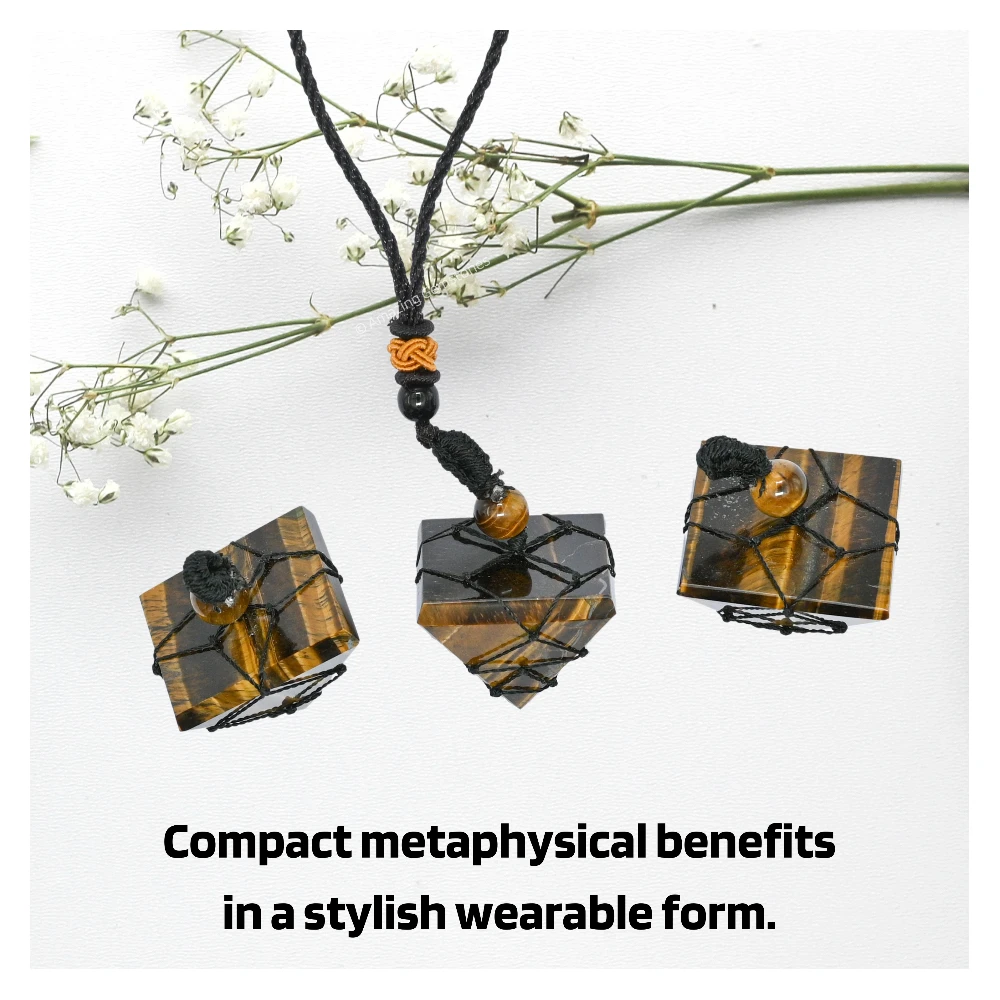 Tiger Eye Pyramid Pendant Necklace (Macrame)