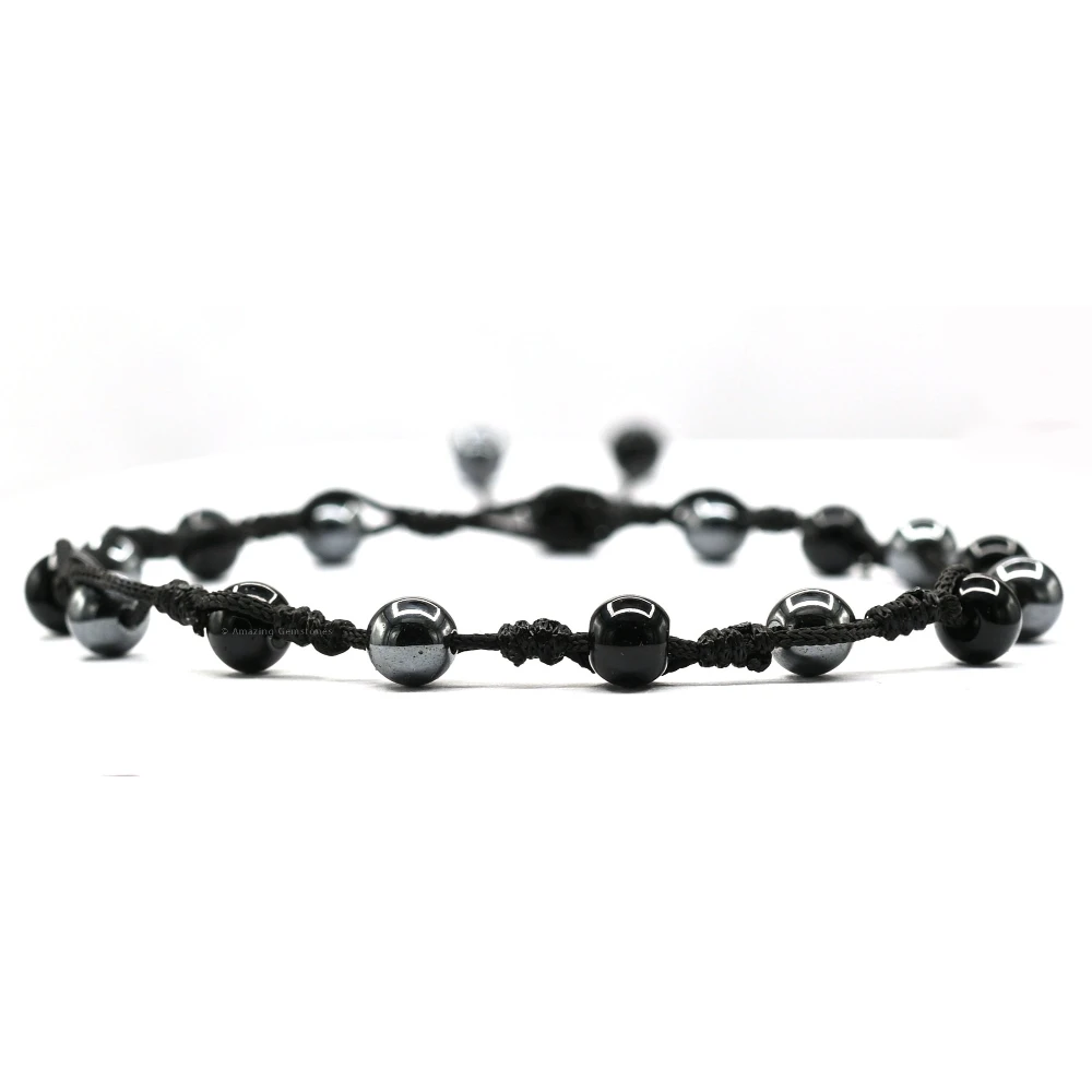 Black Obsidian Hematite Anklet (Hand Knotted)