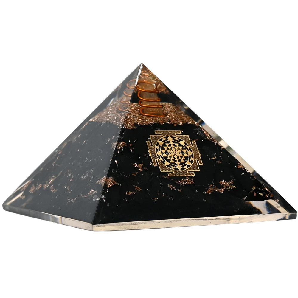 Black Tourmaline Orgone Pyramid - Sri Yantra