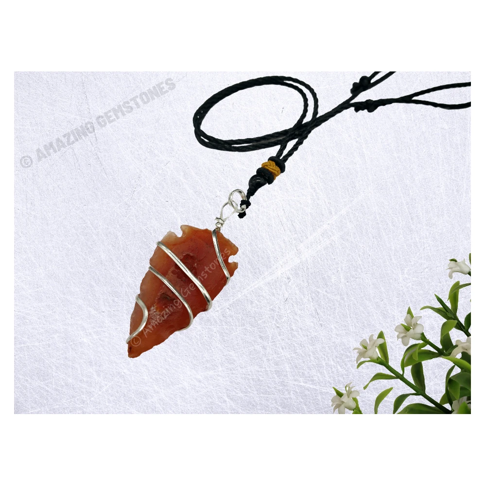 Carnelian Necklace - Spiral Arrowhead (Silver)