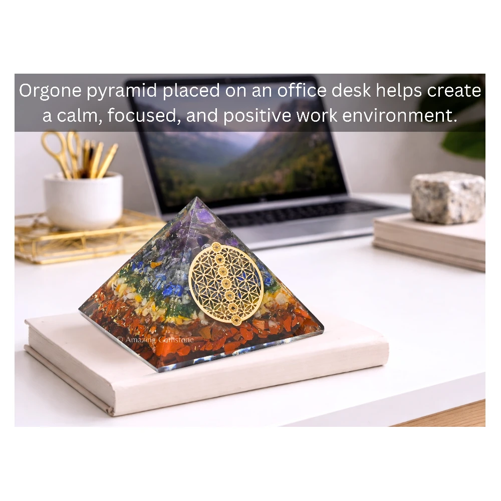 Natural Chakra Orgone Pyramid - Chakra Flower of Life