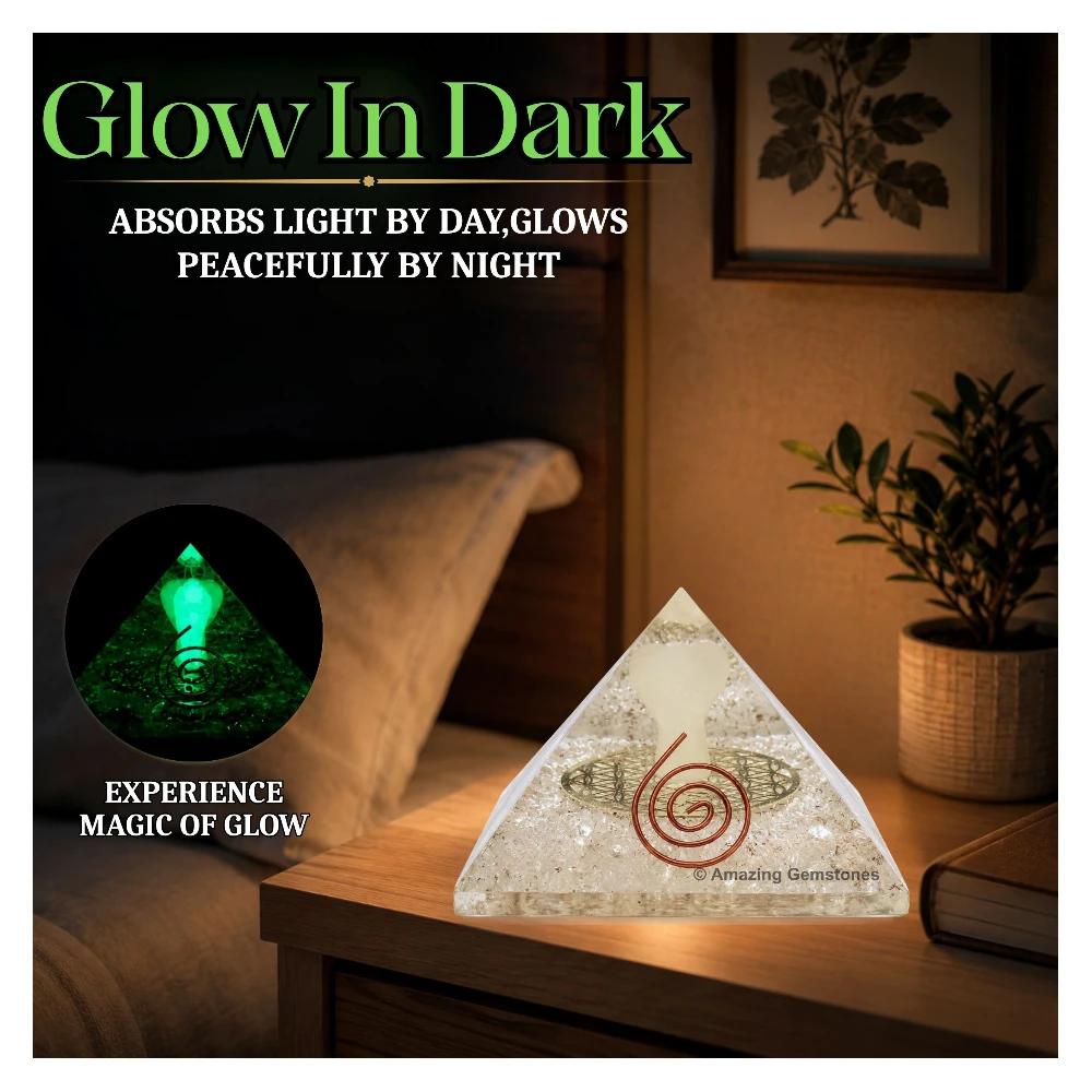 Clear Quartz Orgone Pyramid - Angel Glow in Dark