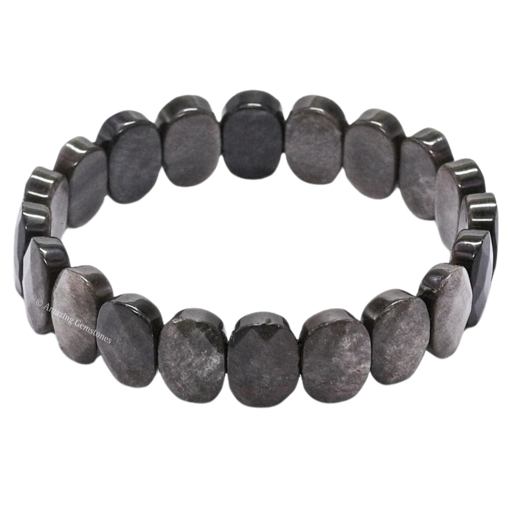 Silver Sheen Obsidian Faceted Bracelet - Oval Stone