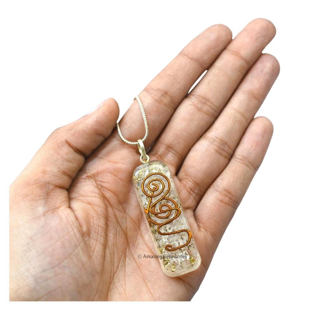 Selenite Crystal Orgone Pendant - Rectangle