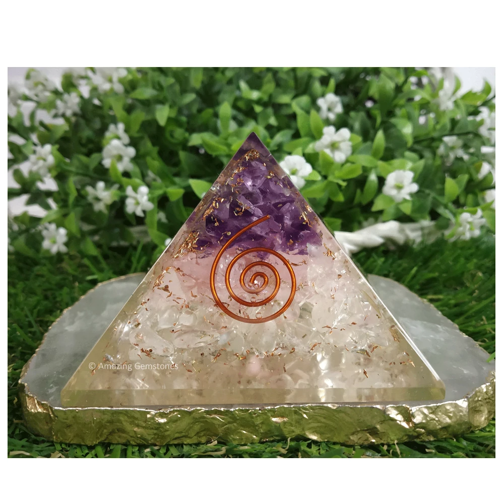 Rose Quartz, Amethyst, Clear Quartz Orgone Pyramid
