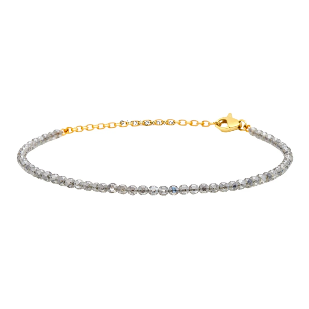 Labradorite Crystal Bracelet - 2mm Faceted Bead (Gold)