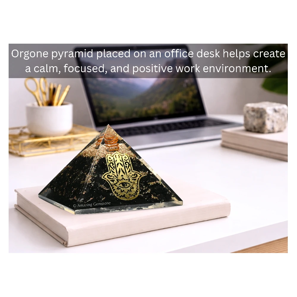 Shungite Orgone Pyramid - Big Hamsa