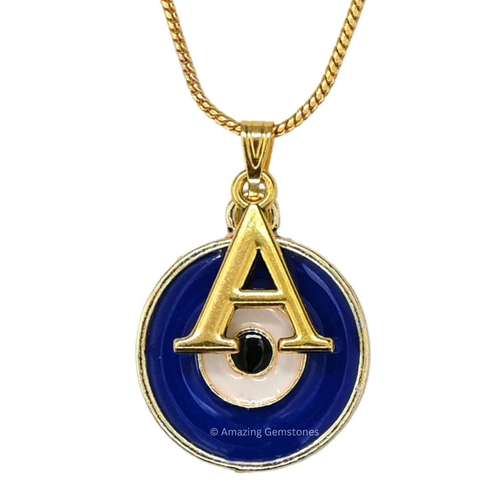 Evil Eye Pendant Necklace with A Initial