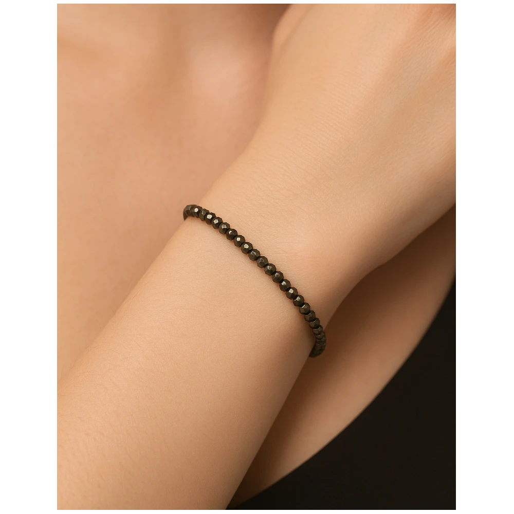Pyrite Crystal Bracelet - 2mm Faceted Bead (Silver)