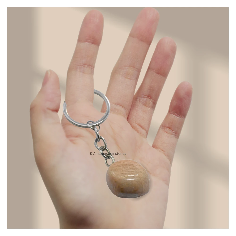 Cream Moonstone Keychain Keys Holder (Tumble)