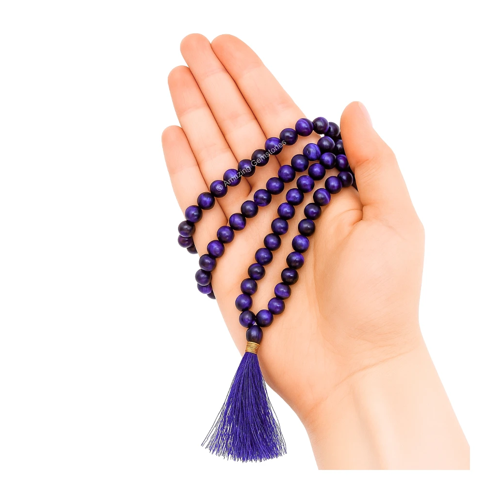 Purple Tiger Cats Eye Mala (Without Knot)