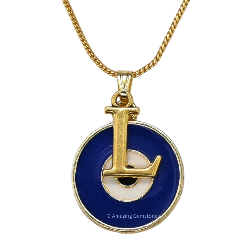 Evil Eye Pendant Necklace with L Initial
