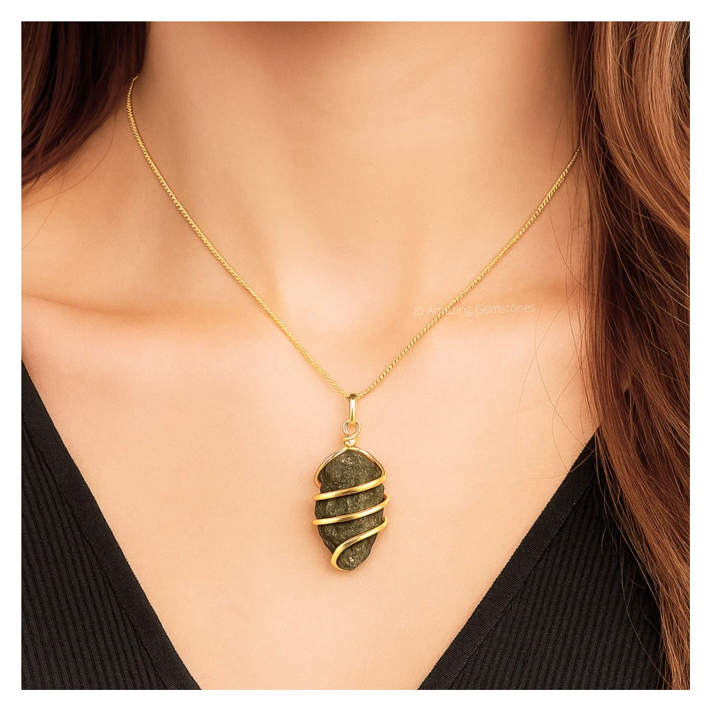 Vesuvianite Necklace - Raw Crystal (Gold)