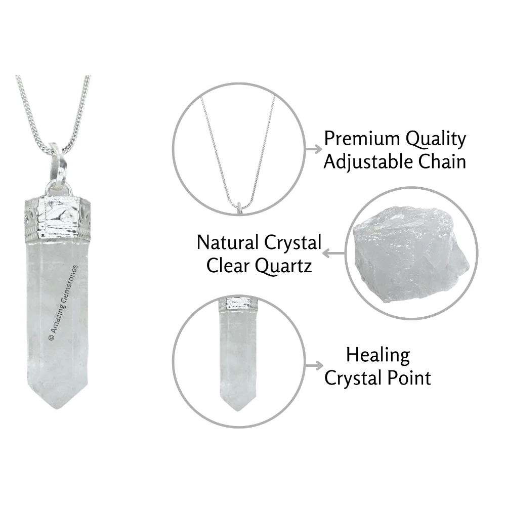 Clear Quartz Necklace - Pencil Point (Silver)