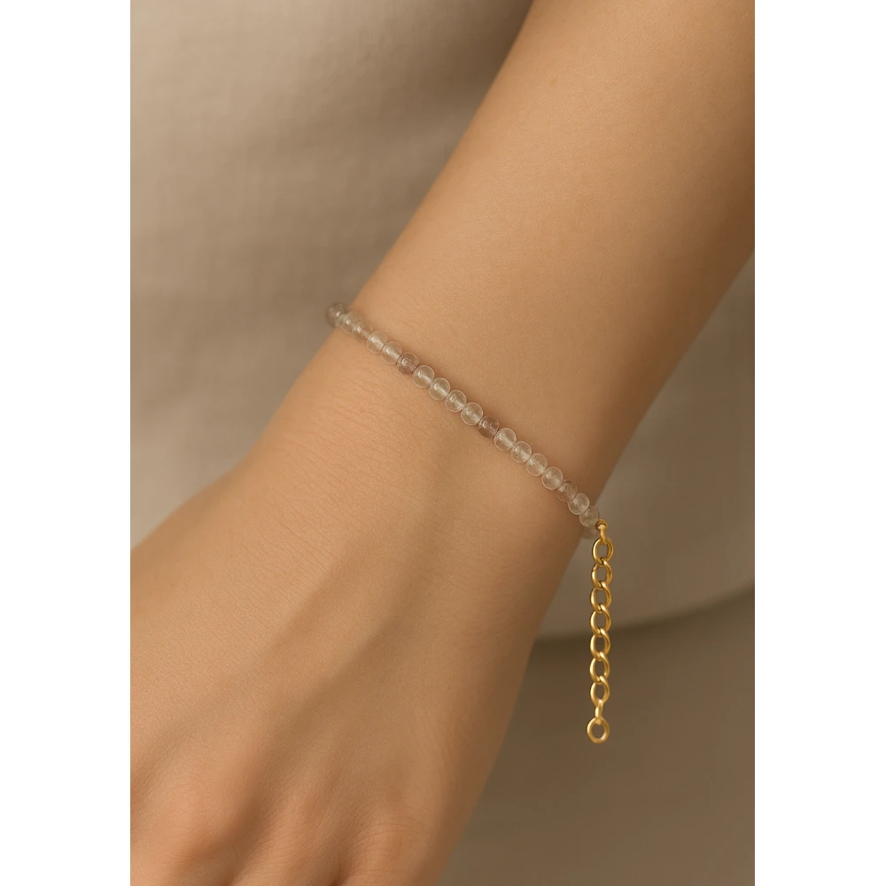 Copper Rutilated Quartz Crystal Bracelet - 2mm Faceted Bead (Gold)