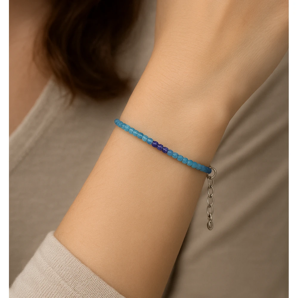 Blue Fluorite Crystal Bracelet - 2mm Faceted Bead (Silver)