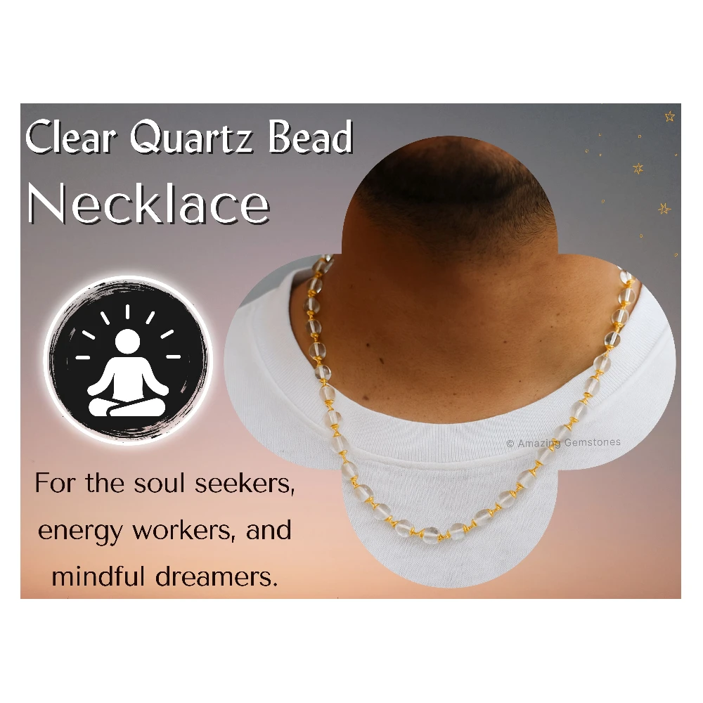 Crystal Quartz Sphatik Mala Necklace (Gold Chain)
