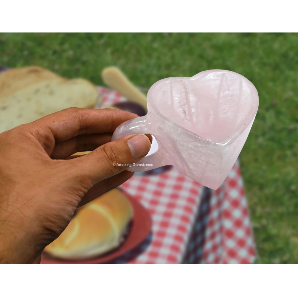 Rose Quartz Crystal Heart Cups