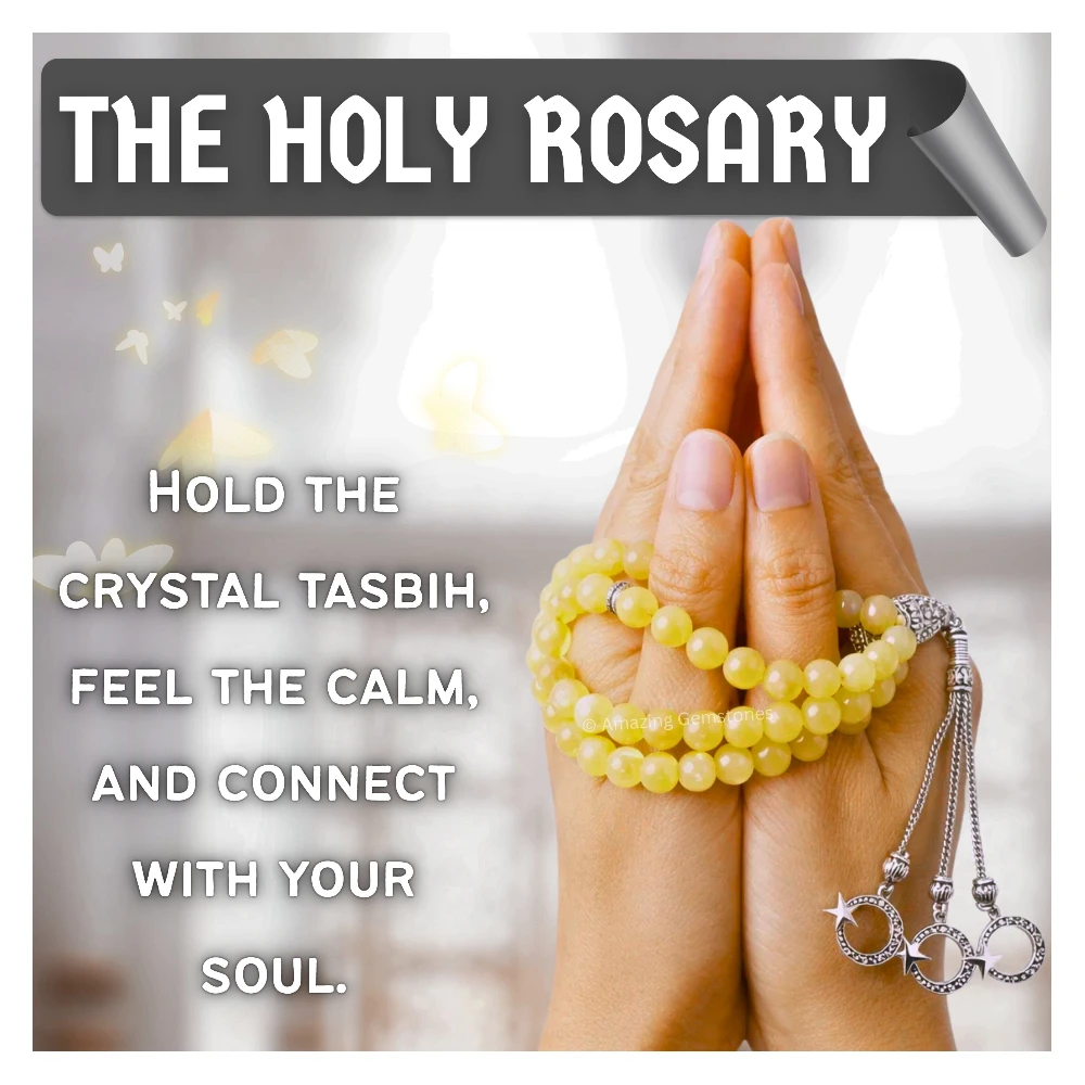 Yellow Calcite Crystal Tasbeeh Sibha Prayer Beads (Silver)
